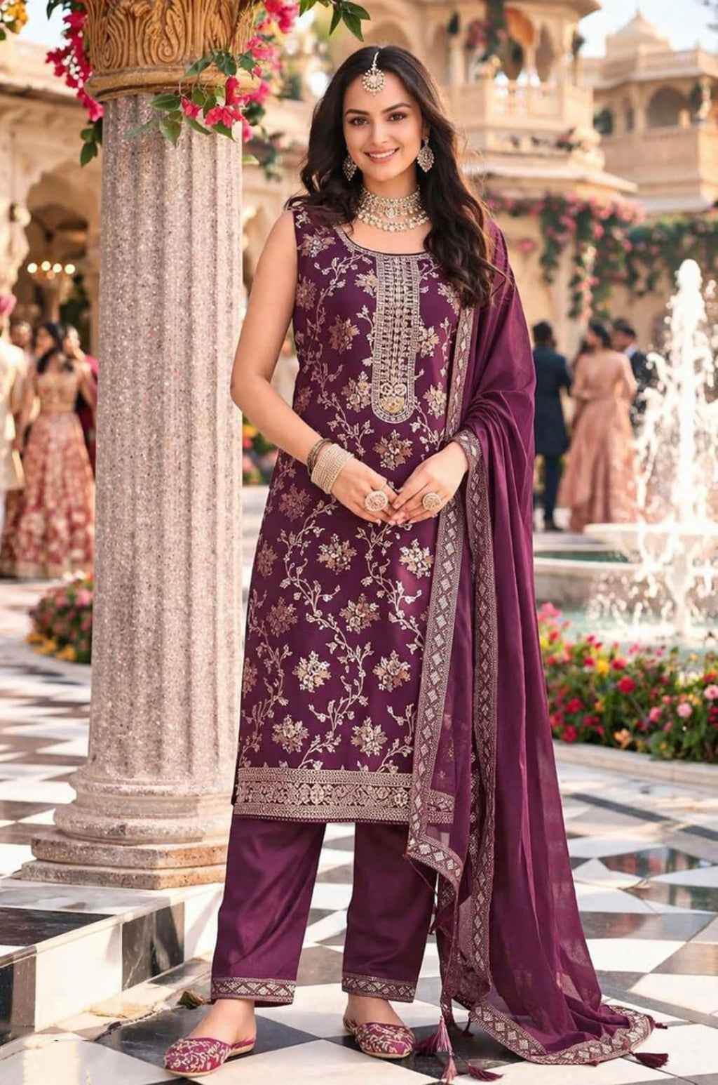 Maroon Jacquard Salwar Kameez - SFSA564501R