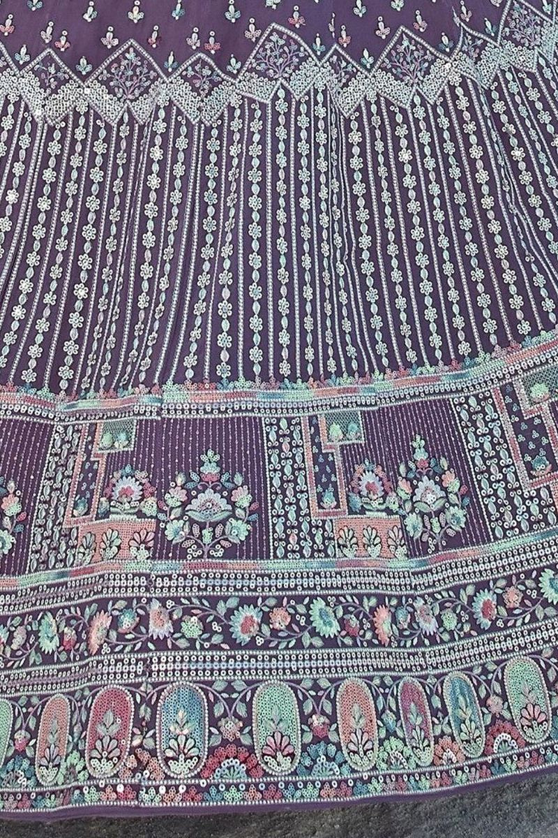 Burgundy Purple Georgette Wedding Reception Lehenga Choli SFARY22302