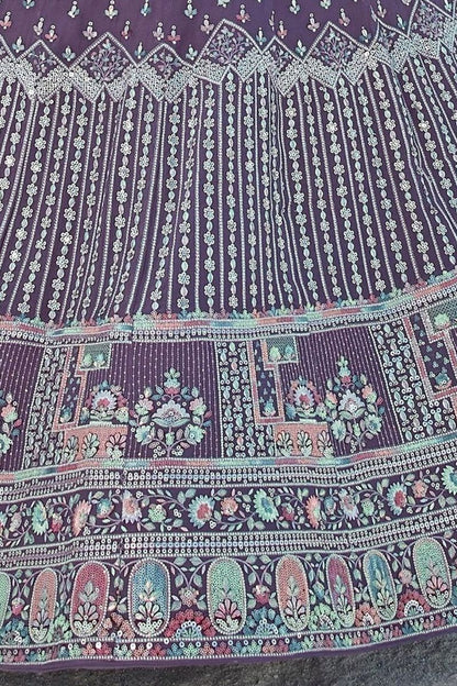 Burgundy Purple Georgette Wedding Reception Lehenga Choli SFARY22302