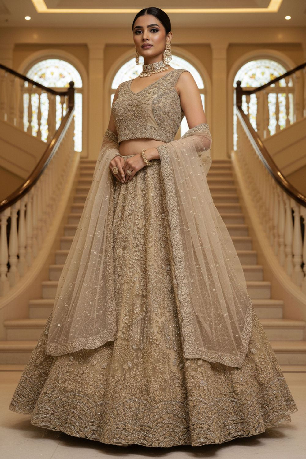 Golden Net Lehenga Choli - SFANJ3217