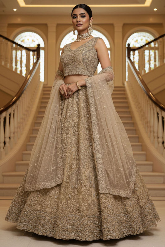 Golden Net Lehenga Choli - SFANJ3217