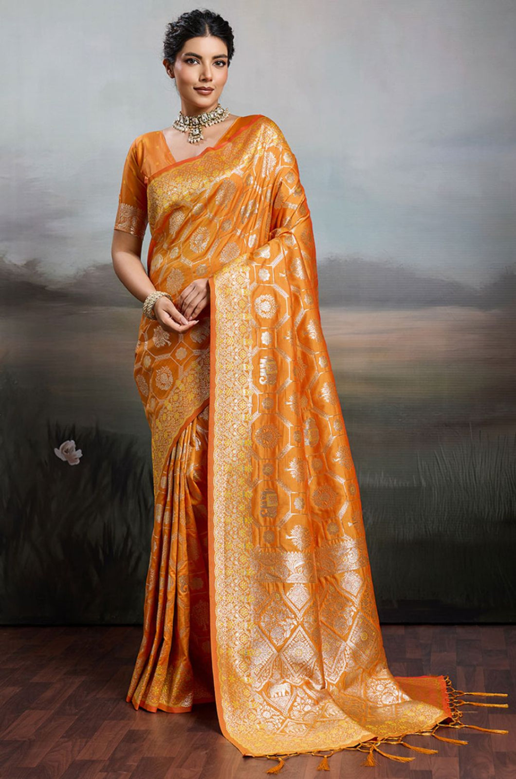 Orange Silk Sarees - SFAST20303