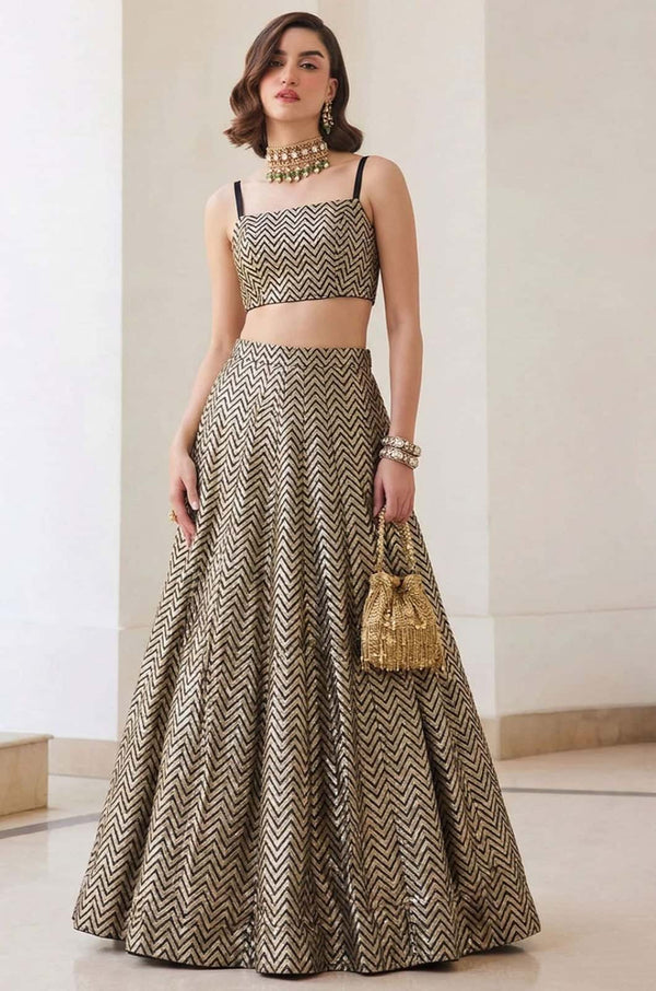 Golden Jacquard Lehenga Choli - SFSA521601R