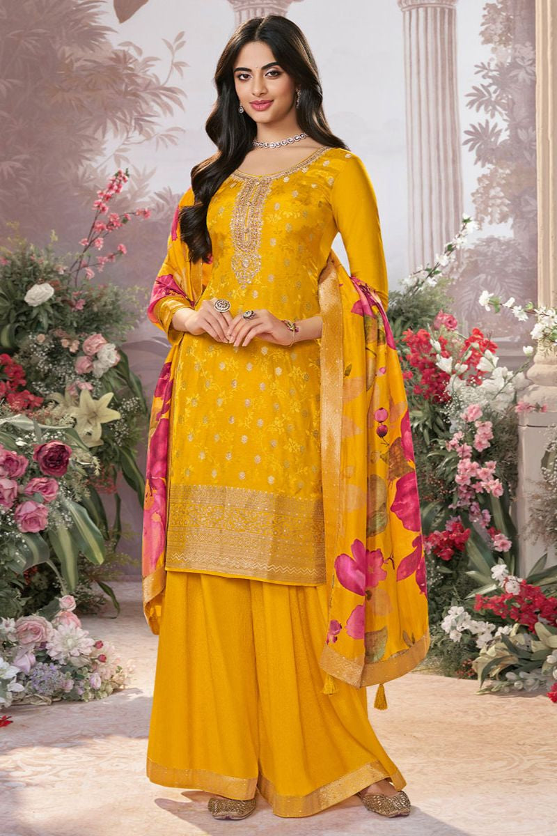Yellow Dola Silk Salwar Kameez - SFVNF2111R