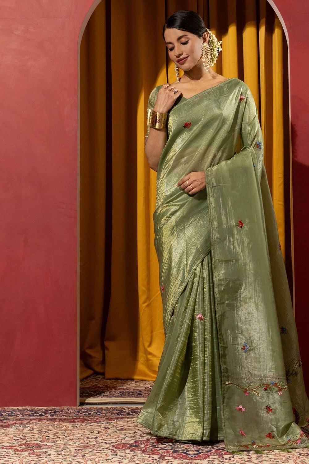 Green Wedding Party Silk Saree Blouse SFSDR1906