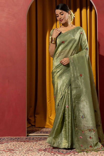 Green Wedding Party Silk Saree Blouse SFSDR1906