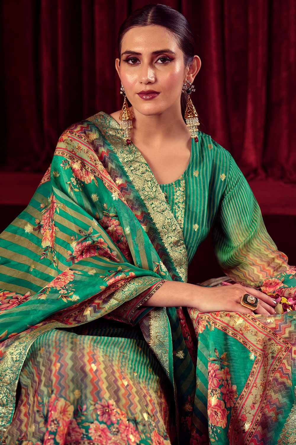 Green Organza Salwar Kameez - SFSTL30202