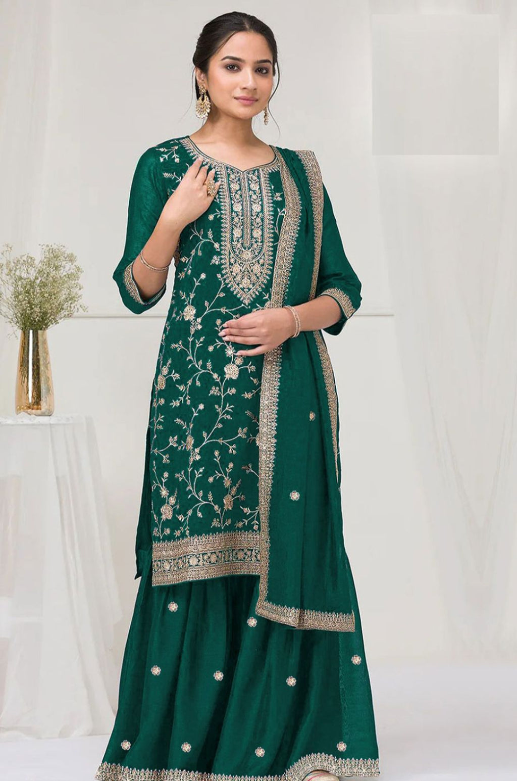 Green Silk Salwar Kameez - SFPRF262002