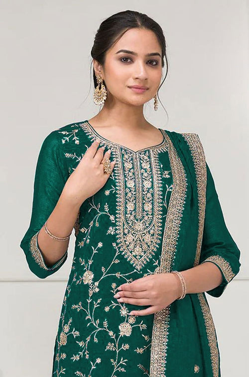 Green Silk Salwar Kameez - SFPRF262002