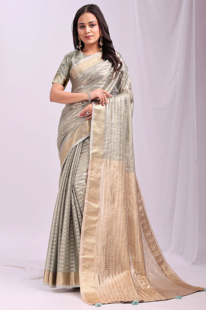 Grey Flattering Organza Sarees With Blouse SFAST11802