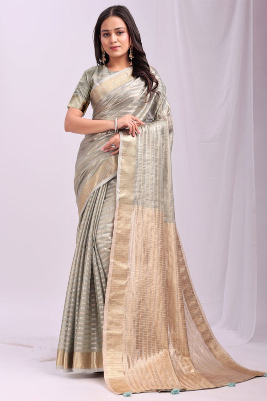 Grey Flattering Organza Sarees With Blouse SFAST11802