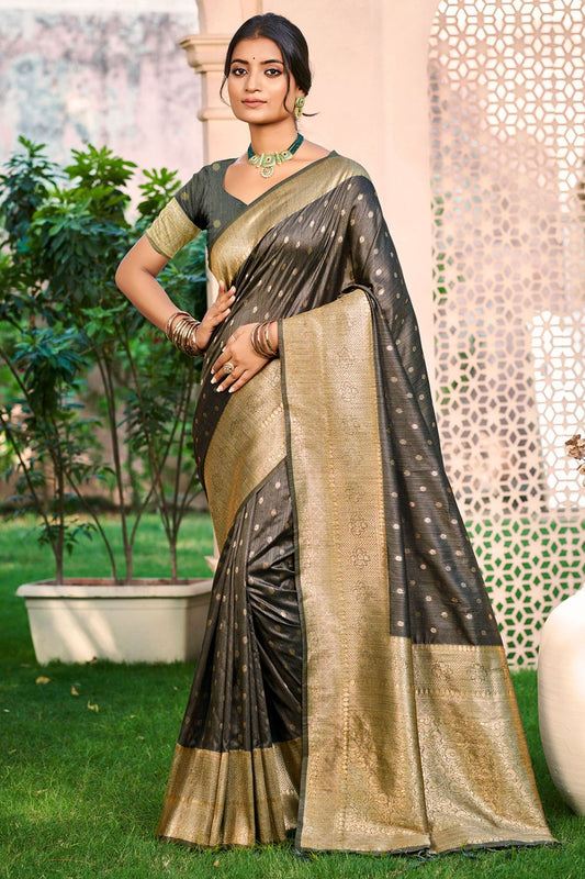 Grey Wedding Silk Saree With Blouse SFSGM118705