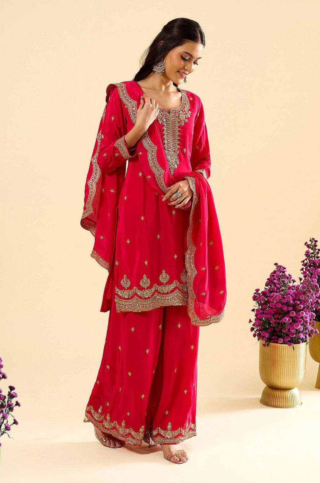 Pink Silk Salwar Kameez - SFPRF279702R