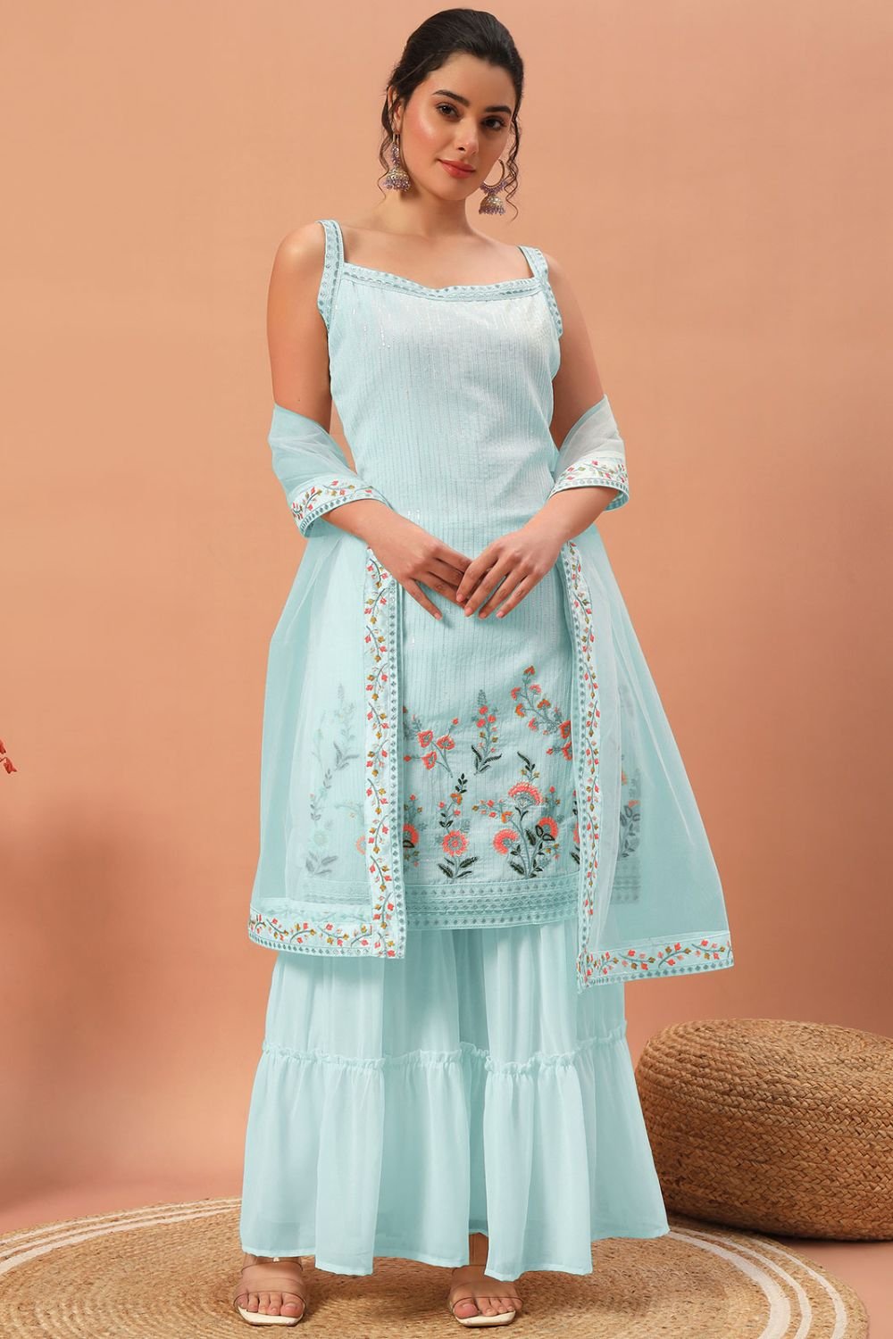 Blue Georgette Palazzo Suit Sharara Kameez SFEDC13002R