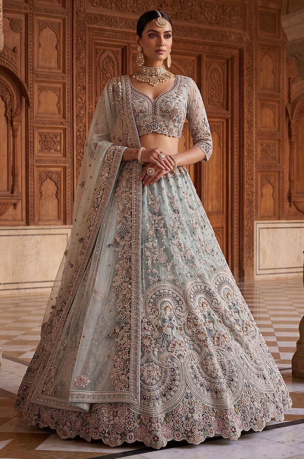 Blue Net Lehenga Choli - SFANJ3433