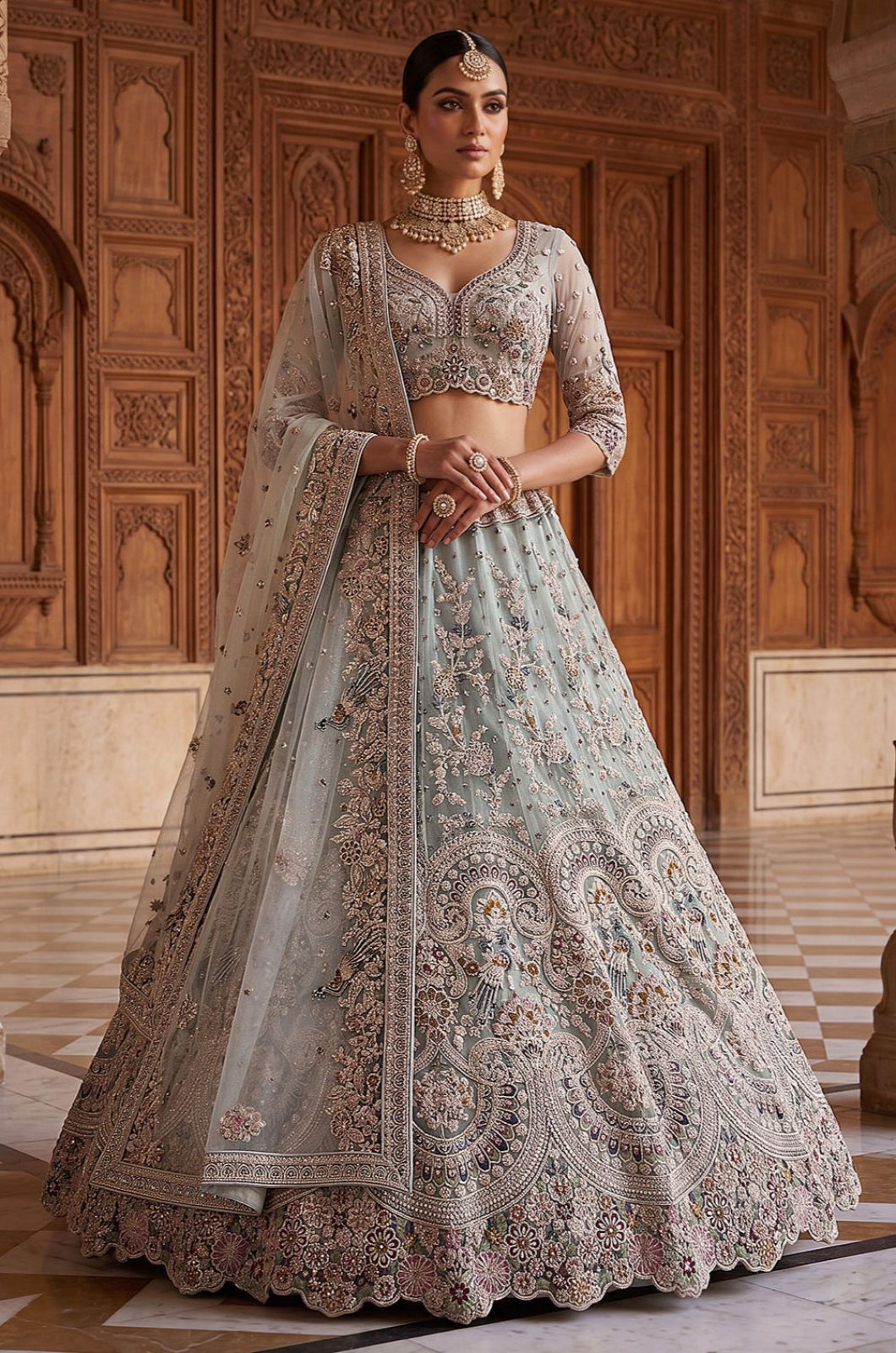 Blue Net Lehenga Choli - SFANJ3433