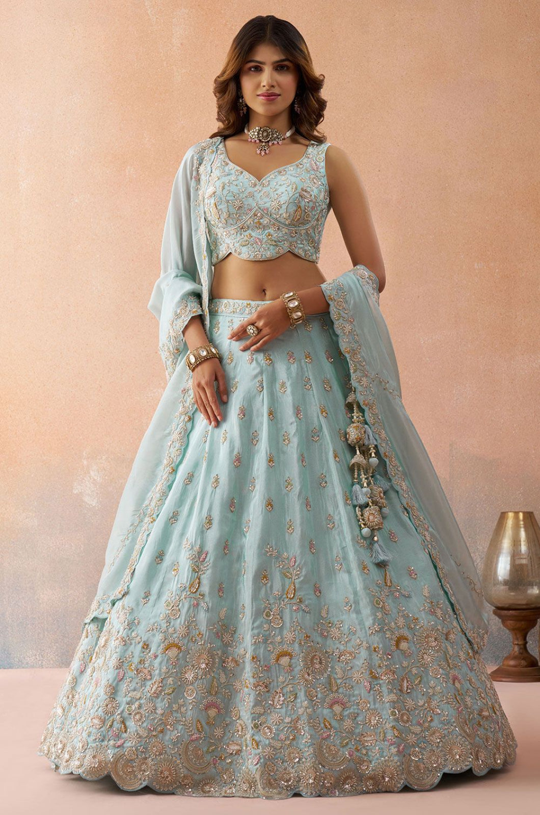 Blue Tissue Lehenga Choli - SFROY571707