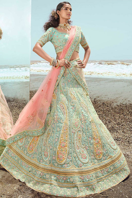 Turquoise Georgette Silk Wedding Lehenga Choli SFARY15111
