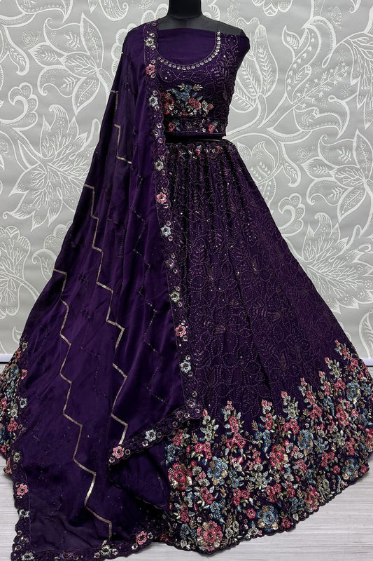 Enchanting Purple Chinnon Wedding Lehenga Choli SFANJ2916