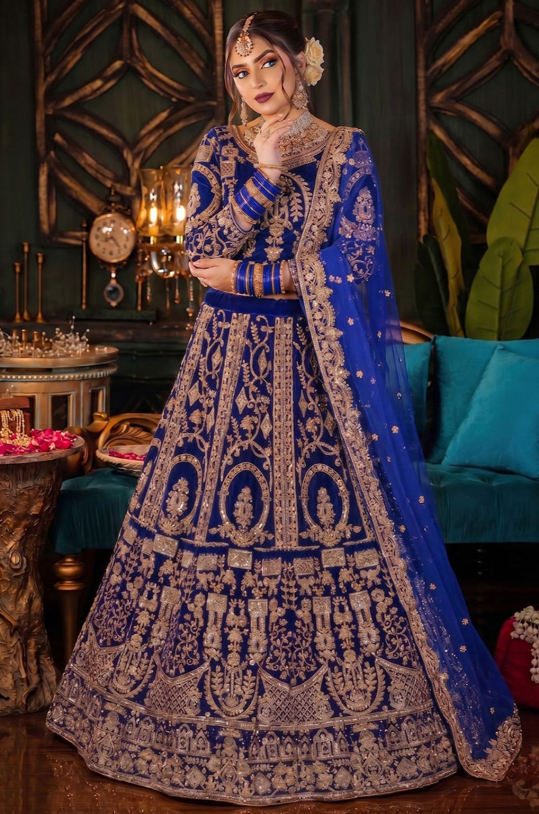 Blue Velvet Salwar Kameez - SFSA573401