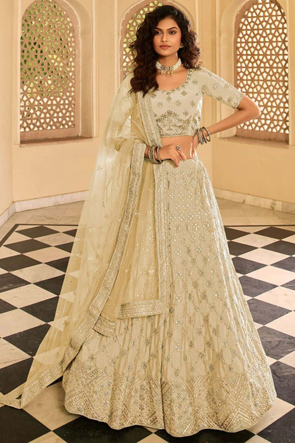 Ivory Crepe Sangeet Wedding  Lehenga Choli  SFARY10945