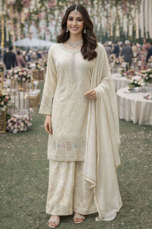 Ivory Georgette Salwar Kameez - SFSA566402R