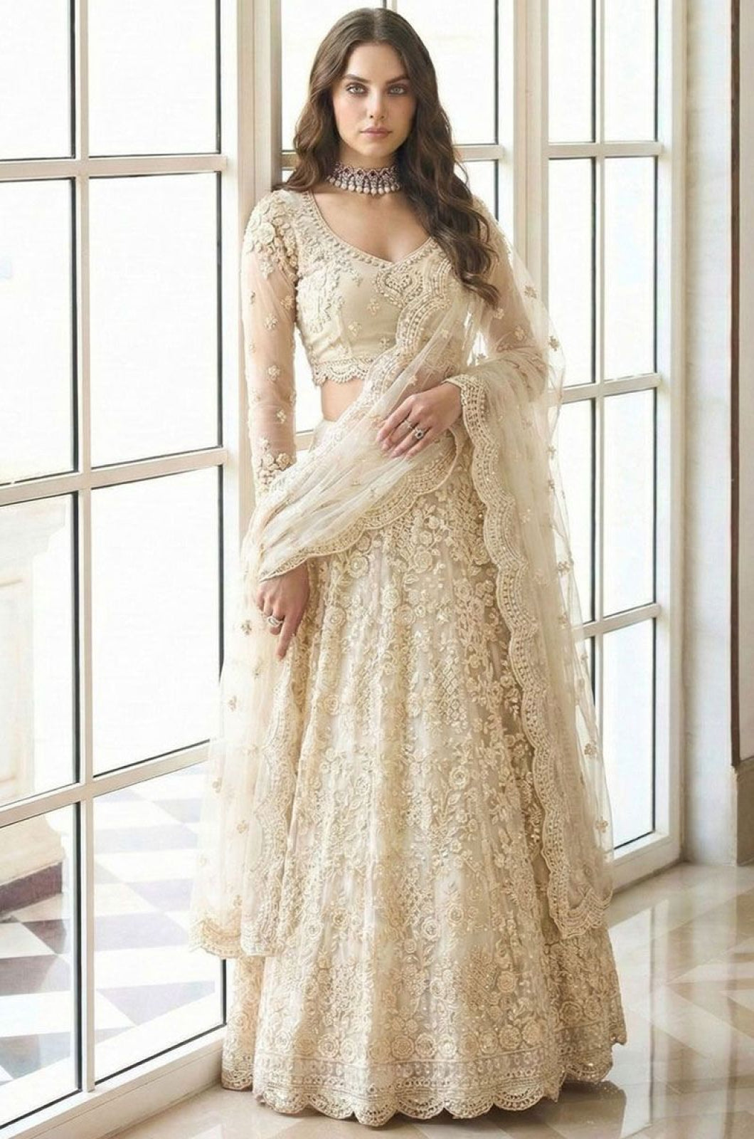 Ivory Net Lehenga Choli - SFSA520303