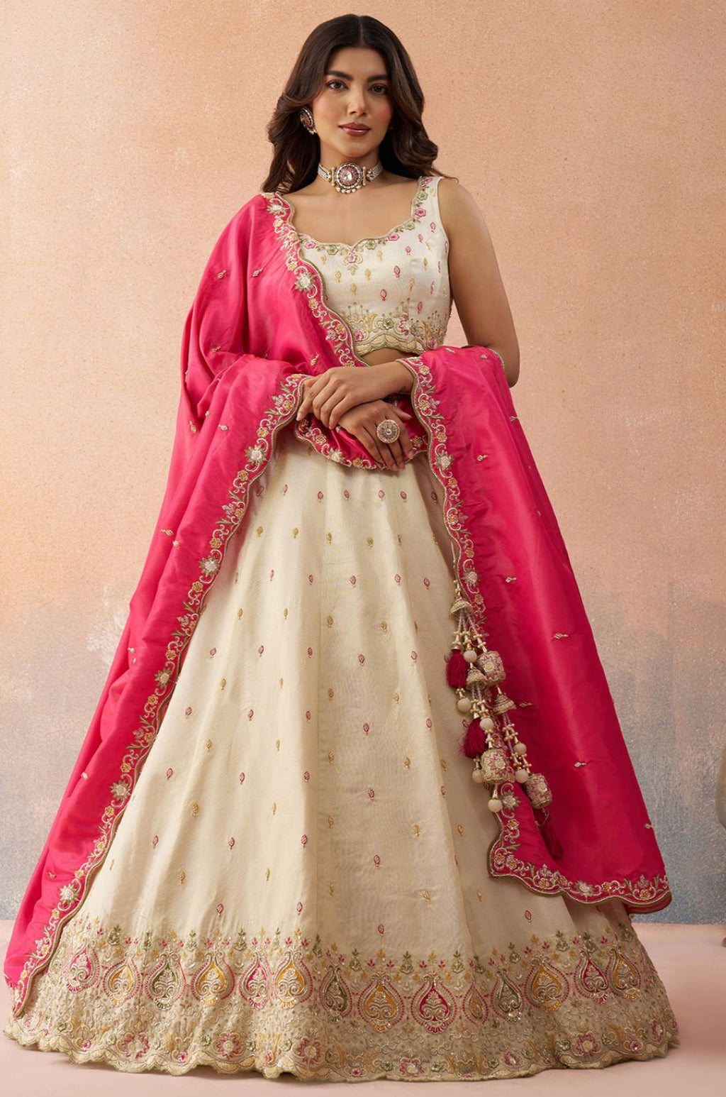 Ivory Silk Lehenga Choli - SFROY571724