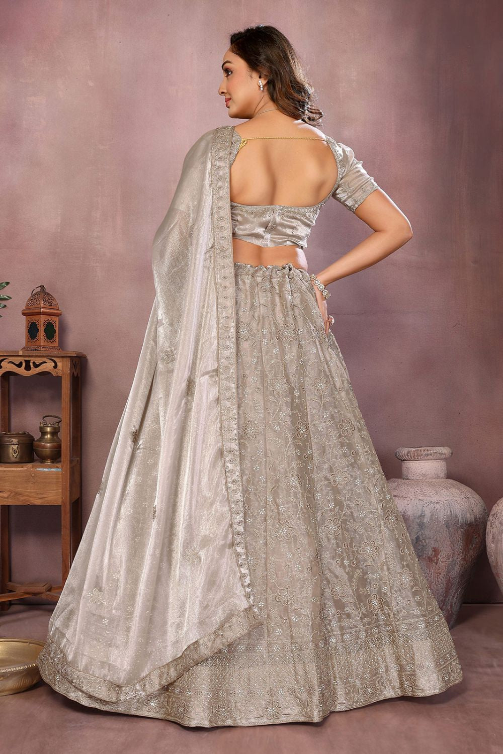 Grey Silk Partywear Lehenga Choli SFJBNF2404R