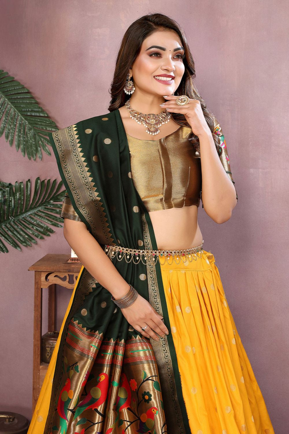 Yellow Silk Partywear Lehenga Choli  SFJBNF2408R