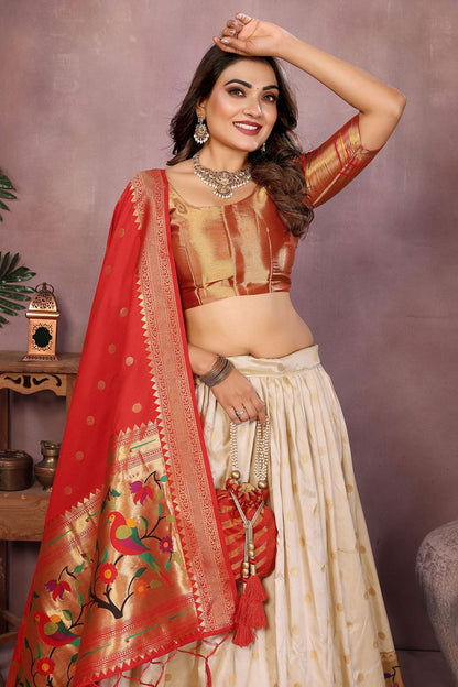 Cream Silk Partywear Lehenga Choli  SFJBNF2409R