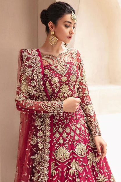 Maroon Net Wedding Sangeet Anarkali Gown Suit SFSA485202