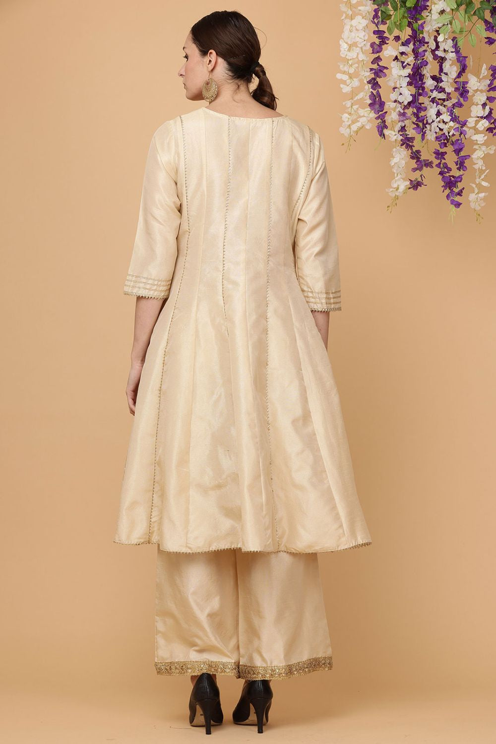 Beige Heritage Silk Salwar Kameez With Gota Work SFJBNF1804R