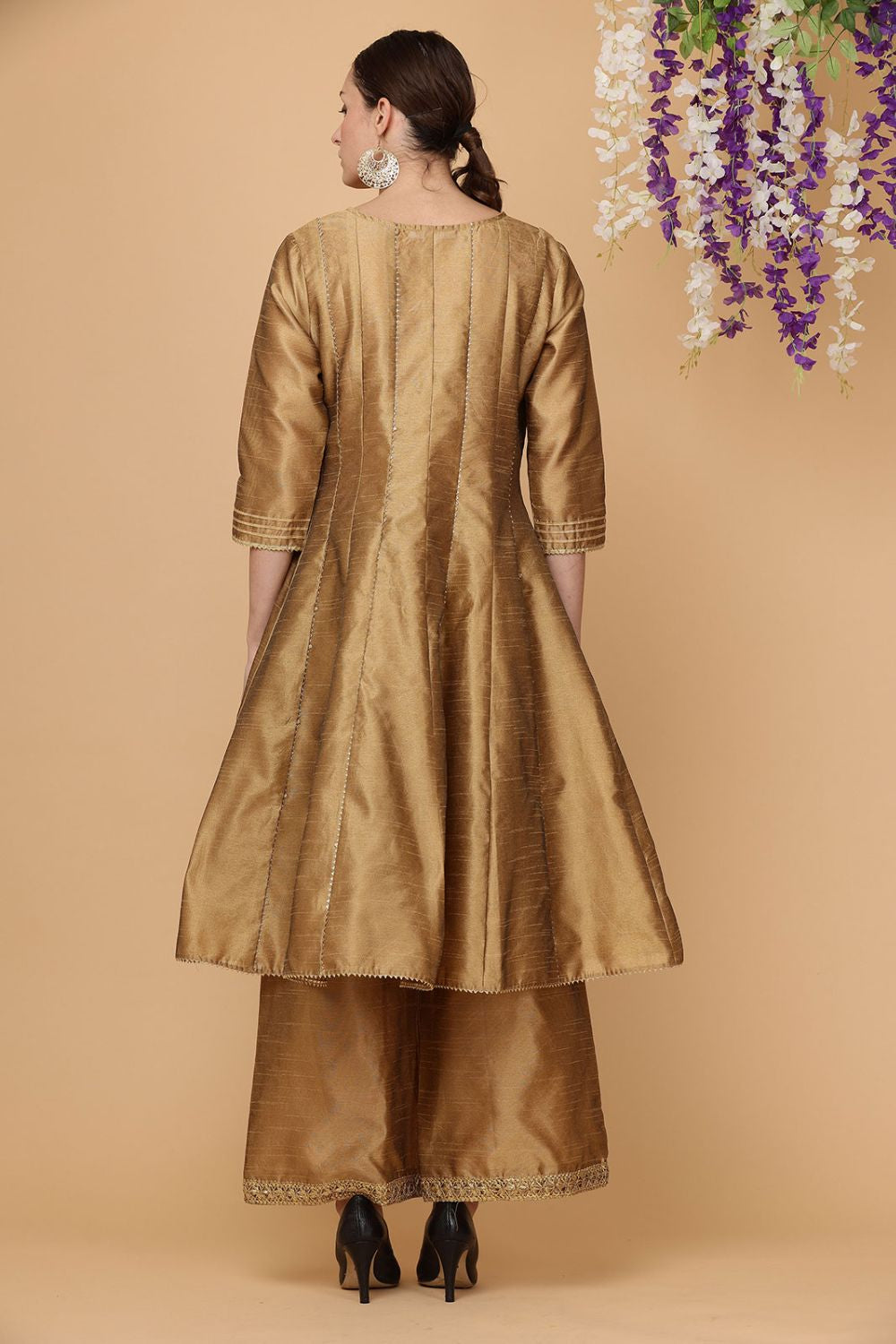 Beige Heritage Silk Salwar Kameez With Gota Work SFJBNF1805R