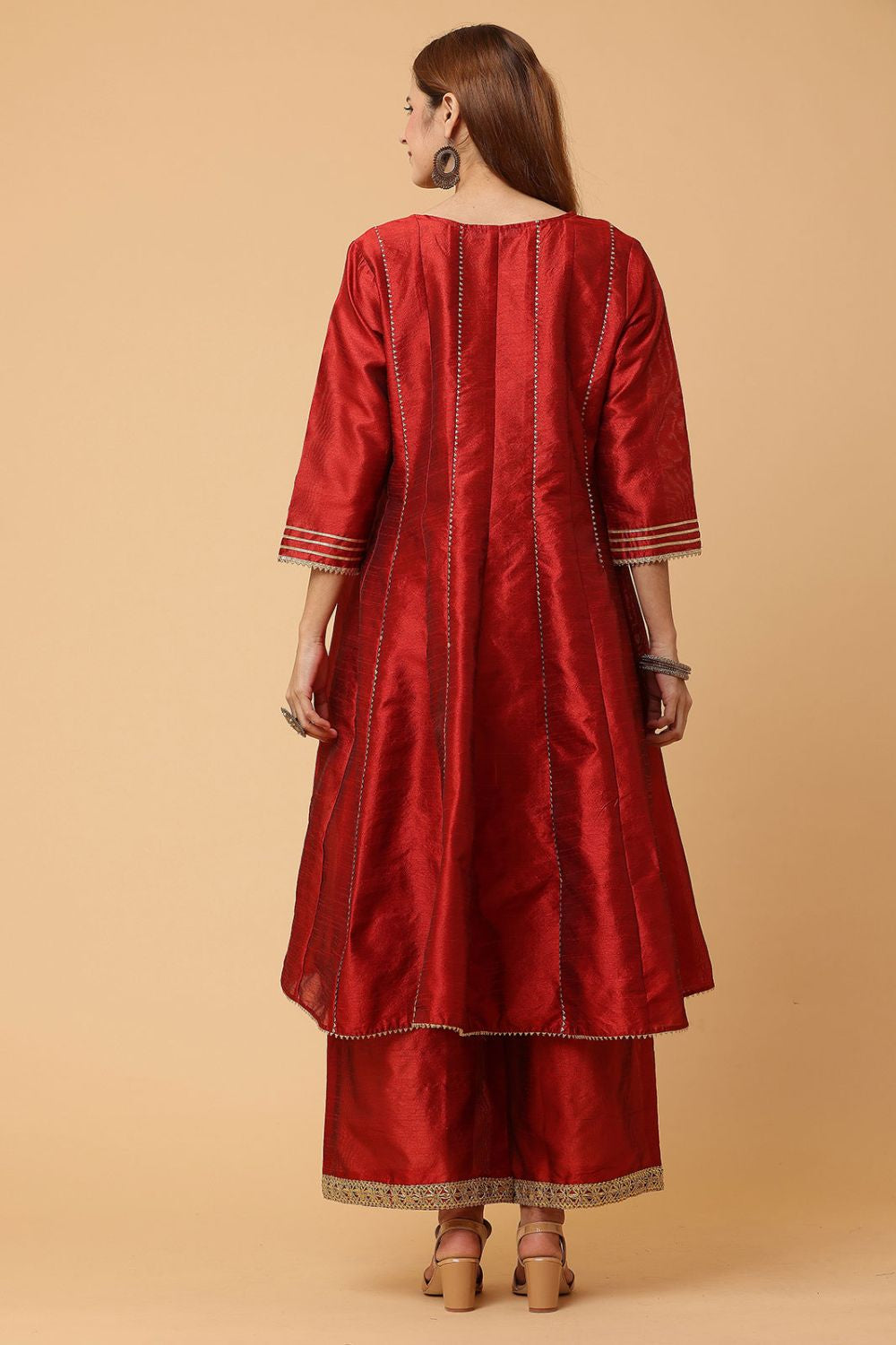 Maroon Heritage Silk Salwar Kameez With Gota Work SFJBNF1807R
