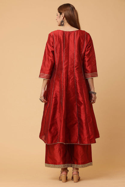 Maroon Heritage Silk Salwar Kameez With Gota Work SFJBNF1807R