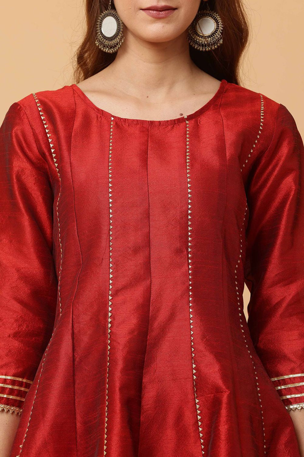 Maroon Heritage Silk Salwar Kameez With Gota Work SFJBNF1807R