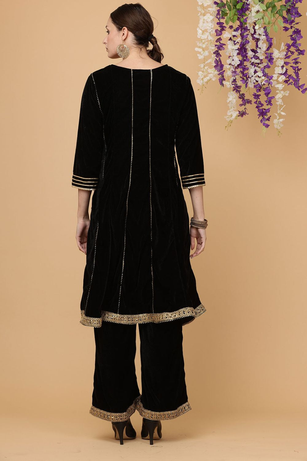 Black Velvet Velvet Readymade Palazzo Salwar Kameez Suit SFJBNF1811R
