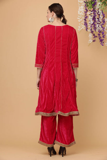 Pink Velvet Readymade Palazzo Salwar Kameez Suit SFJBNF1813R