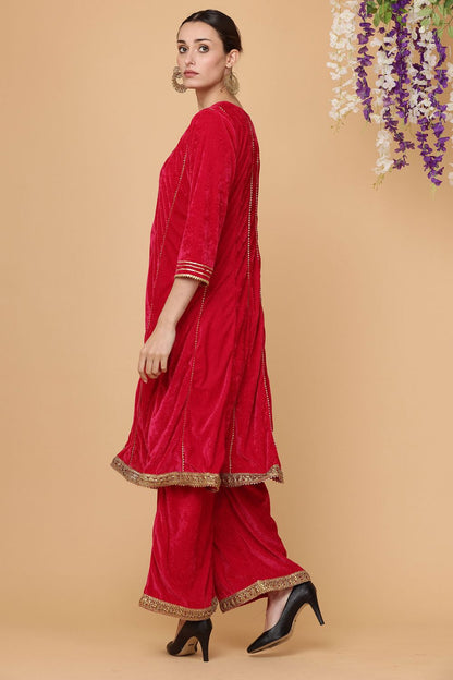 Pink Velvet Readymade Palazzo Salwar Kameez Suit SFJBNF1813R