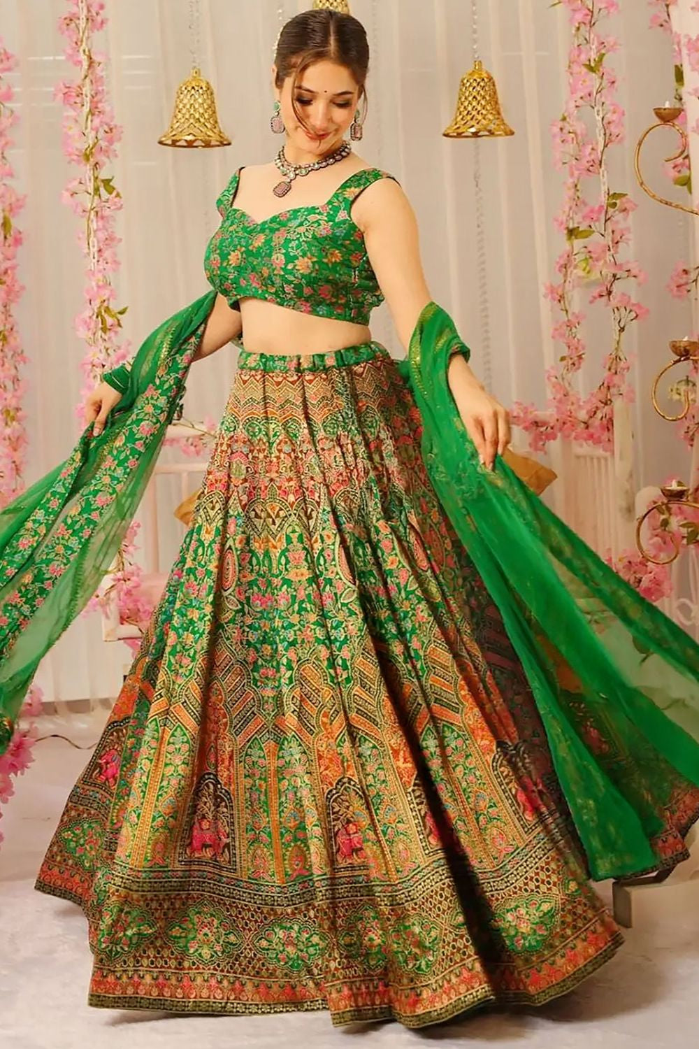 Green Silk Navratri Lehenga Choli  SFNPV66003R