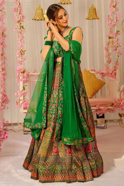 Green Silk Navratri Lehenga Choli  SFNPV66003R