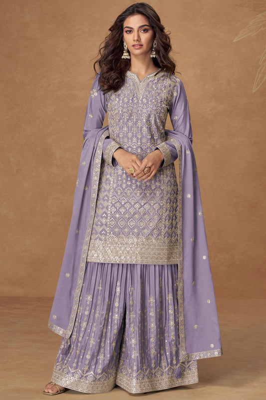 Purple Wedding Chinnon Silk Palazzo Suit SFYS155503R