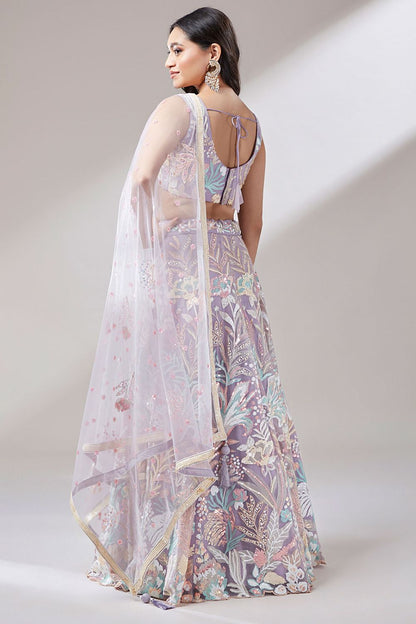 Purple Cocktail Evening Net Lehenga Choli SFROY522403