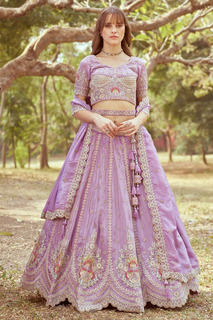 Purple Wedding Reception Tissue Silk Lehenga Choli SFROY522476