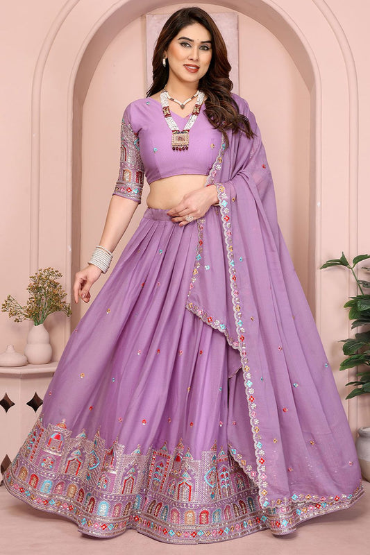 Purple Georgette Lehenga Choli - SFROY457906