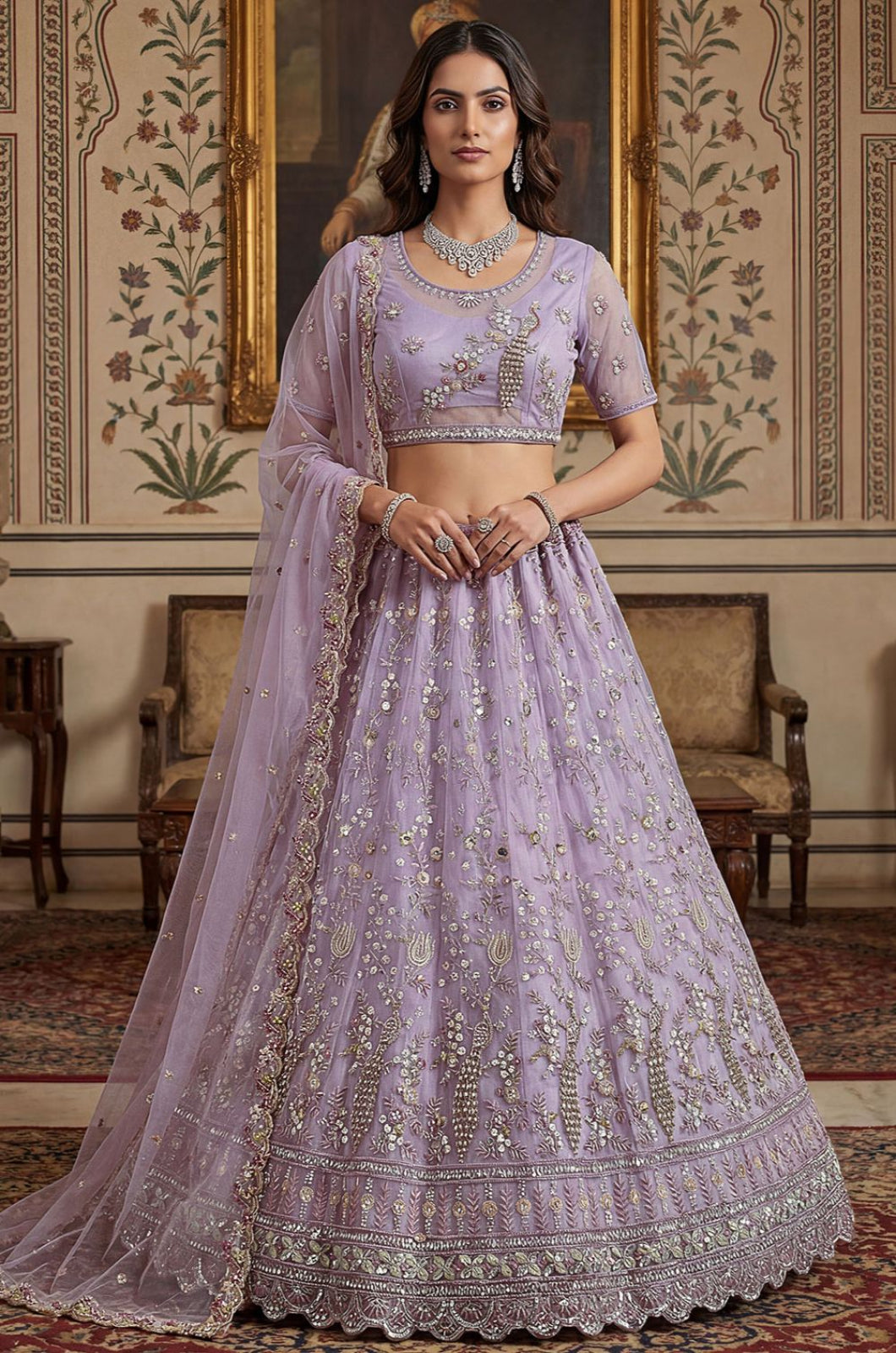Purple Net Lehenga Choli - SFANJ3266