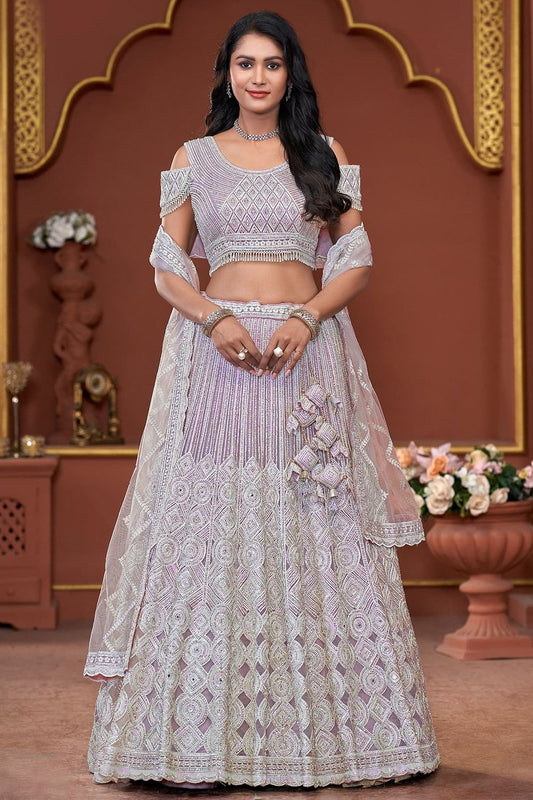 Purple Net Wedding Reception Lehenga Choli SFSA484504R