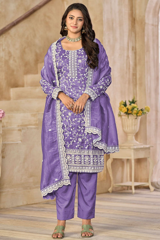 Purple Organza Plus Size Sangeet SFDFS35502