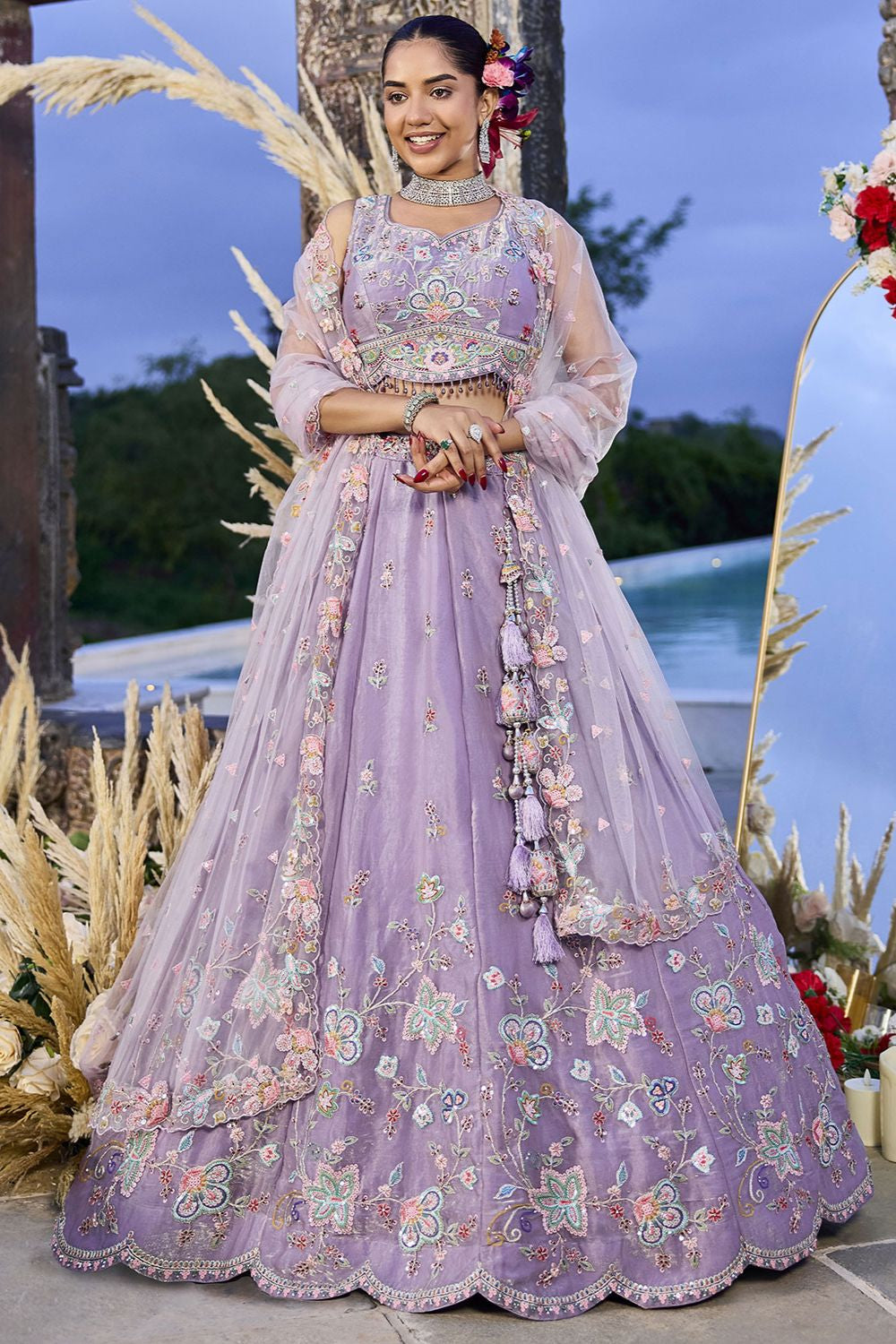 Purple Silk Lehenga Choli - SFPRF261701R